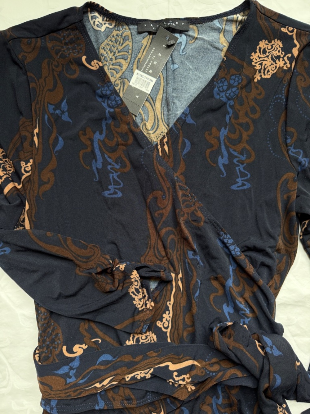 NWT Laundry by Shelli Segal Faux Wrap Dress Blue Sz 12 - Picture 3 of 7